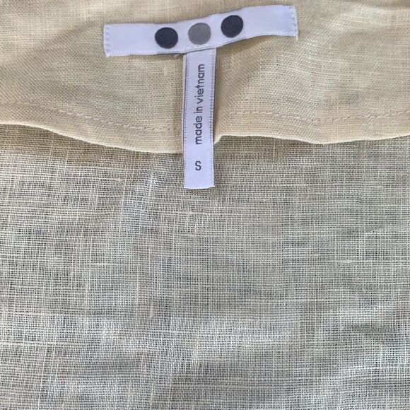 Three Dots linen v-neck button up tie waist yellow blouse size small - Picture 5 of 7